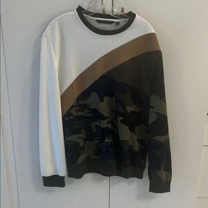 Sean John White and Brown Camouflage Crewneck Sweater Large